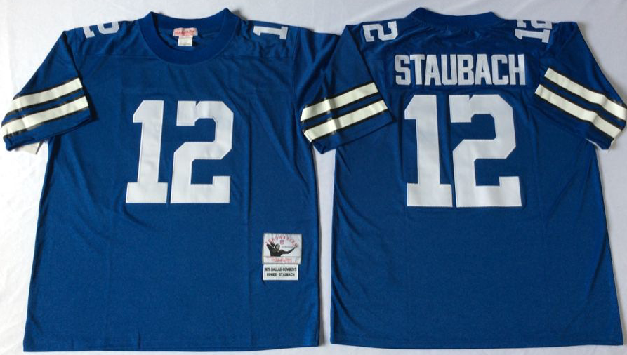 Men NFL Dallas Cowboys 12 Staubach blue Mitchell Ness jerseys